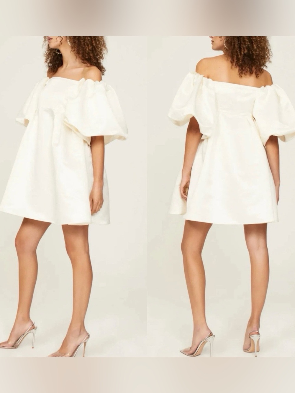 Peter Som Collective White Satin Off Shoulder Puff Sleeve Mini Dress Size 8